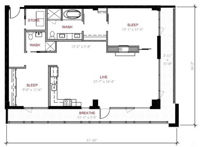 2 Bed 2 Bath  B8 1025 floor plan